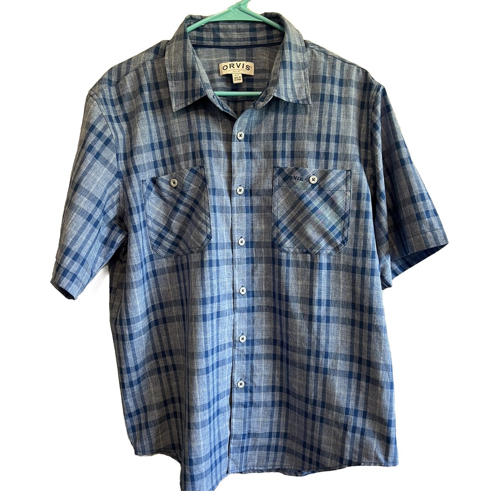 Orvis Mens Short Sleeve Plaid Button Up‎ Shirt, Casual Fishing Outdoors